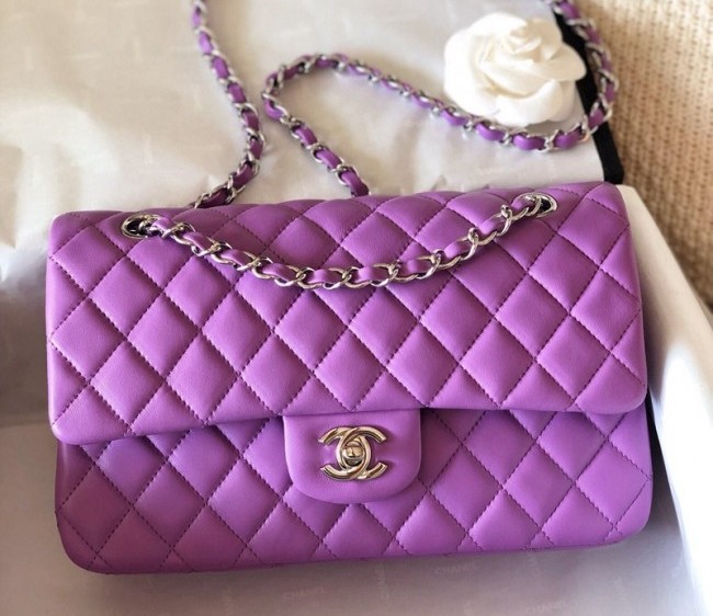 Chanel Lambskin Classic Medium Flap Bag A01112 Lavender Purple/Gold 2022 60768