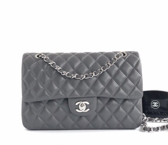 Chanel Lambskin Classic Medium Flap Bag A01112 Dark Gray/Silver 2022 60767