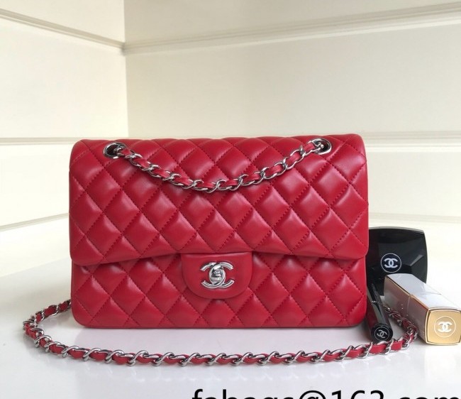 Chanel Lambskin Classic Medium Flap Bag A01112 Red/Silver 2022 60765