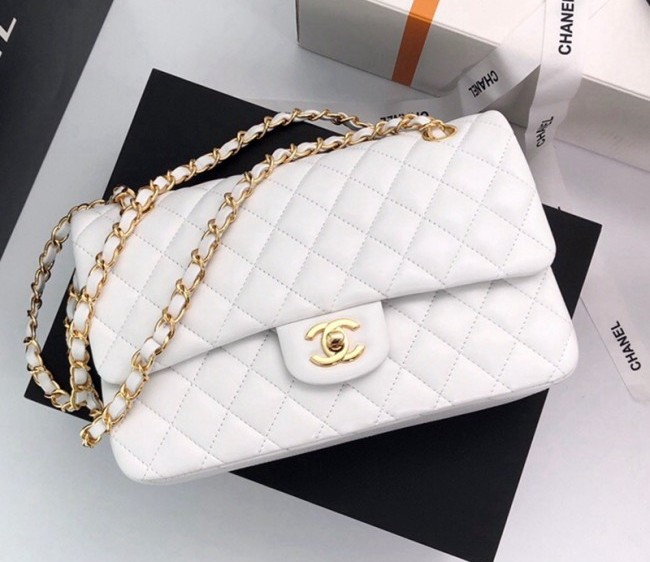 Chanel Lambskin Classic Medium Flap Bag A01112 White/Gold 2022 60757