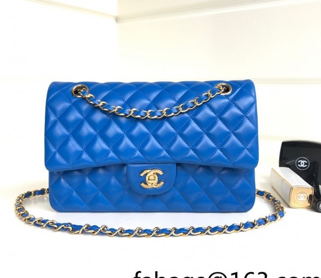 Chanel Lambskin Classic Medium Flap Bag A01112 Blue/Gold 2022 60754