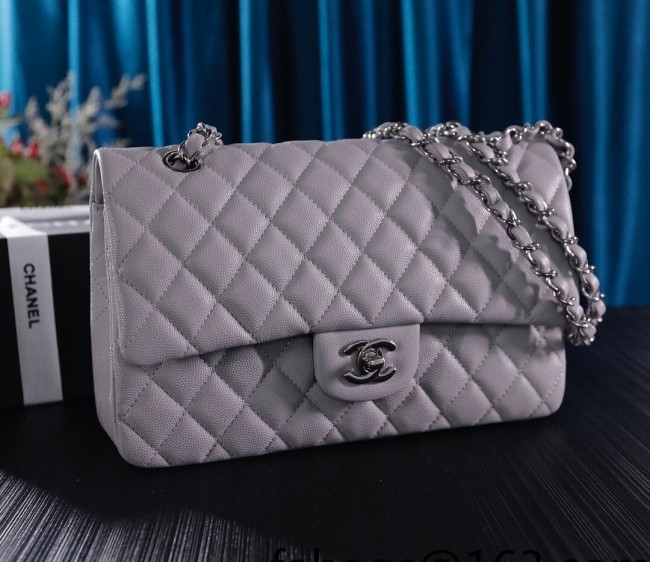 Chanel Micro-Grained Calfskin Classic Medium Flap Bag A01112 Light Gray/Silver 2022