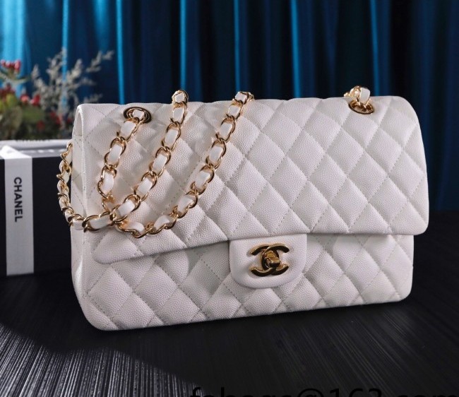 Chanel Micro-Grained Calfskin Classic Medium Flap Bag A01112 White/Gold 2022