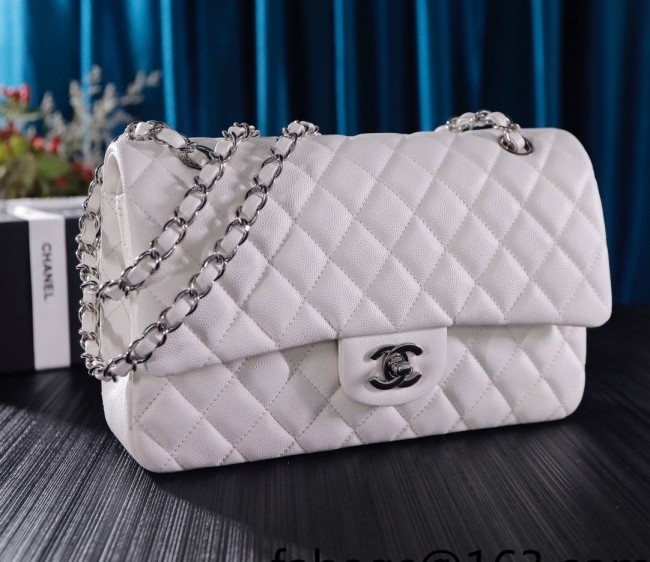 Chanel Micro-Grained Calfskin Classic Medium Flap Bag A01112 White/Silver 2022