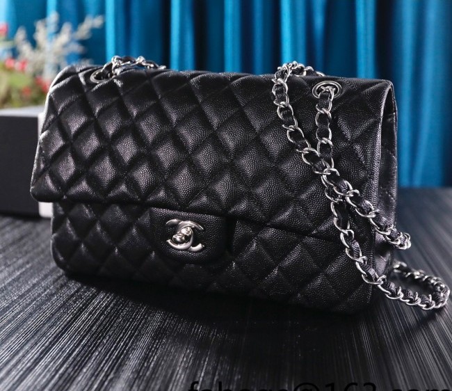 Chanel Micro-Grained Calfskin Classic Medium Flap Bag A01112 Black/Silver 2022