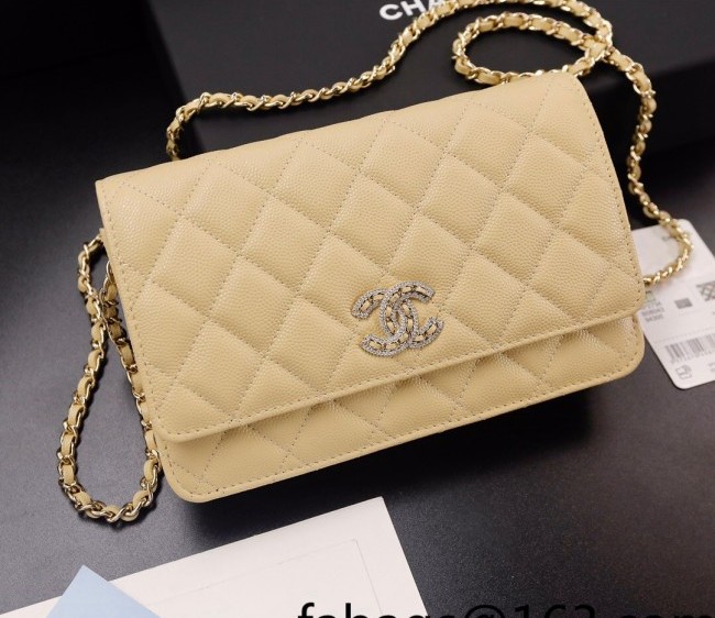 Chanel Grained Calfskin Wallet on Chain with Crystal CC WOC AP2734 Yellow 2022