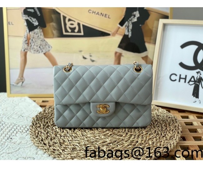 Chanel Lambskin Classic Small Flap Bag A01113 Light Gray/Gold 2022