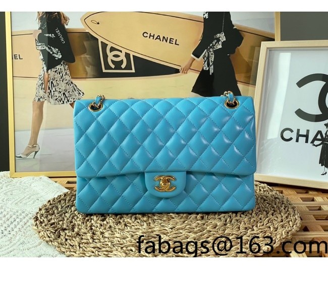 Chanel Lambskin Classic Medium Flap Bag A01112 Turq Blue/Gold 2022