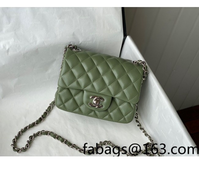 Chanel Lambskin Classic Mini Sqaure Flap Bag A35200 Tea Green/Silver 2022