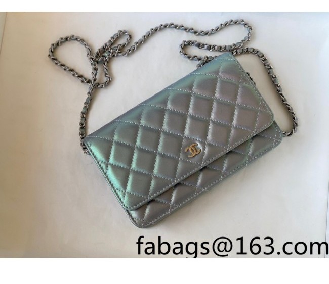 Chanel Iridescent Lambskin Classic Wallet on Chain WOC AP0250 Silver 2022