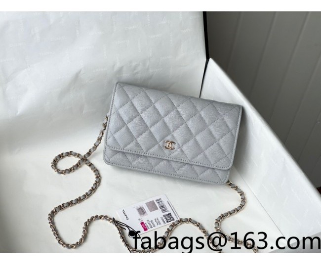 Chanel Grained Calfskin Classic Wallet on Chain WOC AP0250 Light Gray 2022