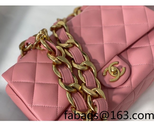 Chanel Lambskin Large Flap Bag with Chain Strap AS3215 Peachy Pink 2022