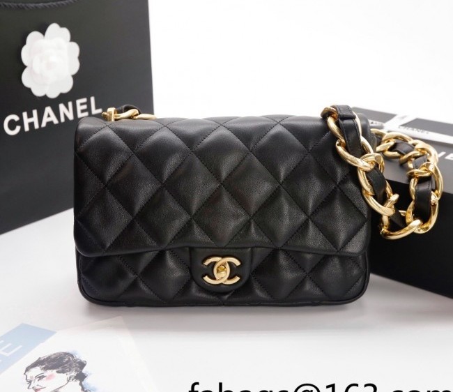 Chanel Lambskin Large Flap Bag with Chain Strap AS3215 Black 2022