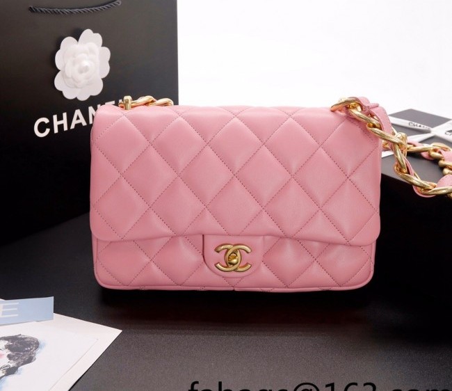 Chanel Lambskin Large Flap Bag with Chain Strap AS3215 Light Pink 2022