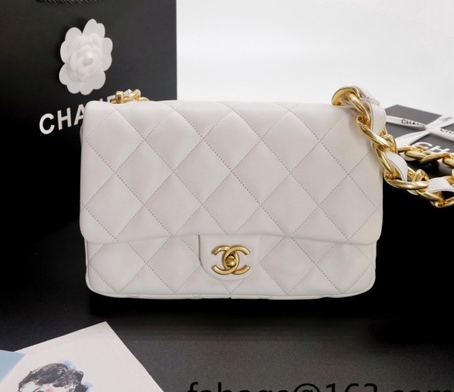 Chanel Lambskin Large Flap Bag with Chain Strap AS3215 White 2022