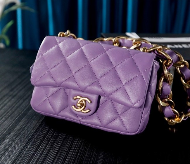 Chanel Lambskin Classic Flap Bag with Chain Strap AS3214 Lavender Purple 2022 TOP