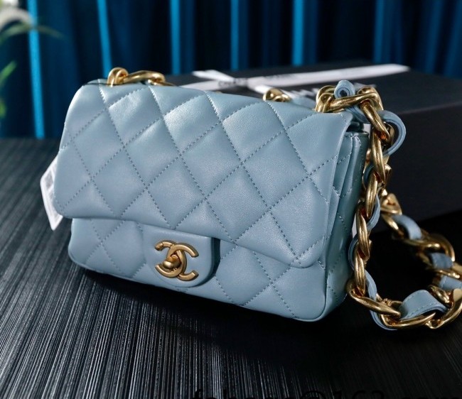 Chanel Lambskin Classic Flap Bag with Chain Strap AS3214 Light Blue 2022 TOP