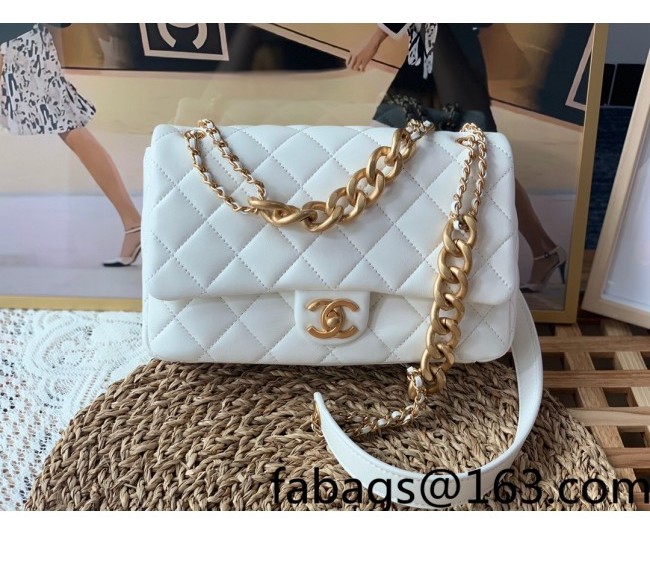 Chanel Lambskin Small Flap Bag with Patchwork Chain AS3110 White 2022