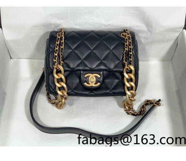 Chanel Lambskin Mini Sqaure Flap Bag with Patchwork Chain AS3109 Black 2022