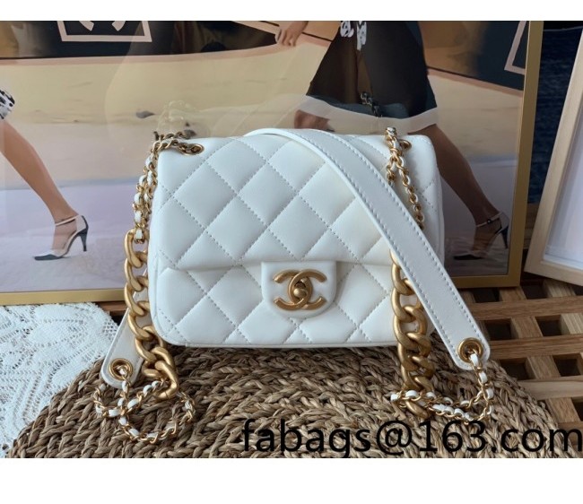 Chanel Lambskin Mini Sqaure Flap Bag with Patchwork Chain AS3109 White 2022