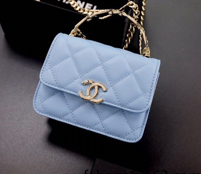 Chanel Grained Calfskin Clutch with Chain and Coco Top AP2758 Light Blue 2022 11