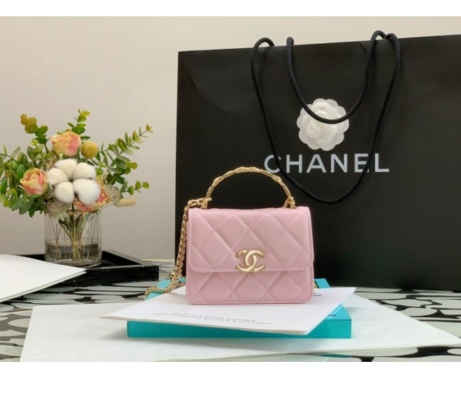 Chanel Lambskin Clutch with Chain and Coco Top AP2758 Light Pink 2022 08