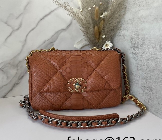 Chanel 19 Python Embossed Small Flap Bag AS1160 Brown 2022 05