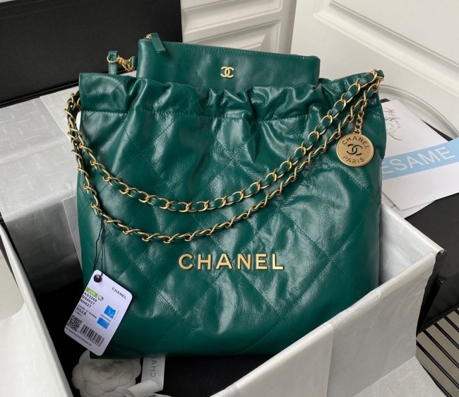 Chanel 22 Shiny Calfskin Small Shopping Bag AS3260 Green 2022