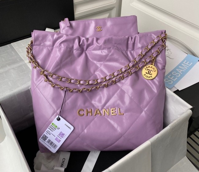 Chanel 22 Shiny Calfskin Small Shopping Bag AS3260 Purple 2022