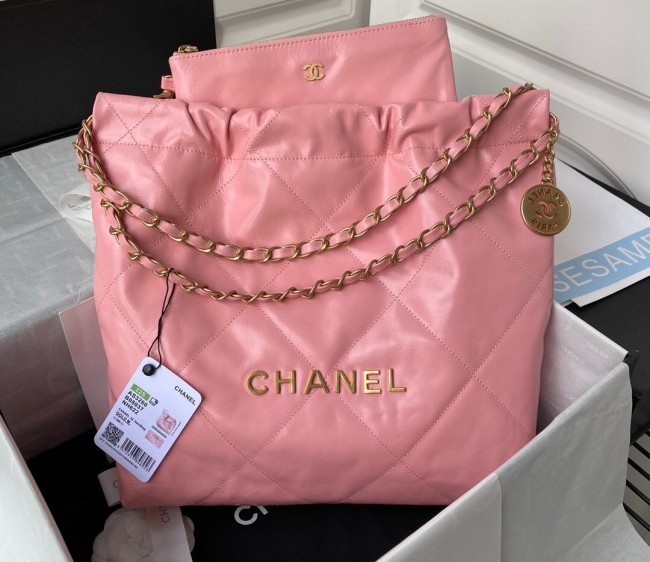 Chanel 22 Shiny Calfskin Small Shopping Bag AS3260 Pink 2022