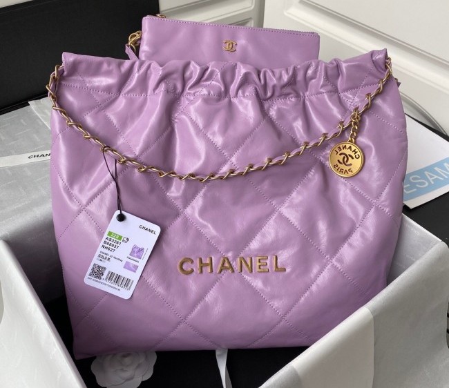 Chanel 22 Shiny Calfskin Medium Shopping Bag AS3261 Purple 2022