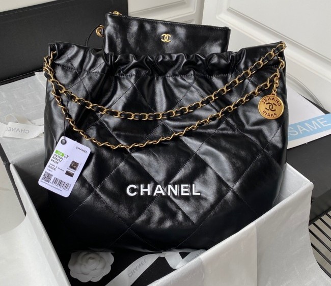 Chanel 22 Shiny Calfskin Medium Shopping Bag AS3261 Black/White 2022