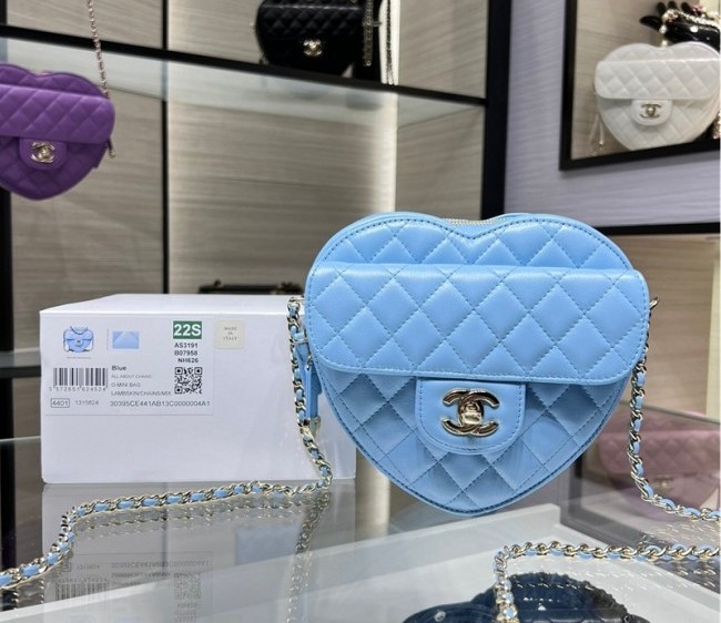 Chanel Lambskin Heart Bag AS3191 Light Blue 2022