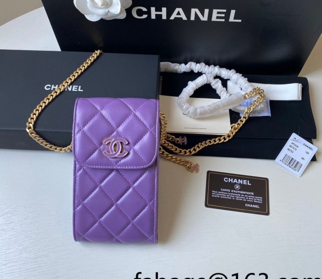 Chanel Lambskin Phone Holder with Chain AP2636 Purple 2022