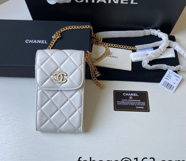 Chanel Lambskin Phone Holder with Chain AP2636 White 2022