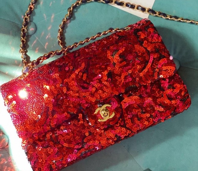 Chanel Sequins Medium Flap Bag A01112 Red 2022