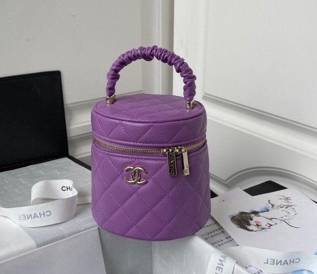 Chanel Lambskin Vanity Case Bag with Pleated Top Handle AP2730 Purple 2022