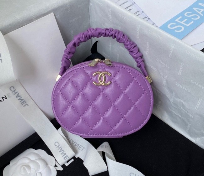 Chanel Shiny Lambskin Vanity Case Bag with Pleated Top Handle AP2731 Purple 2022