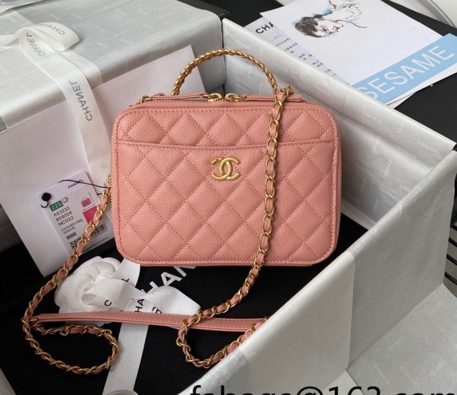 Chanel Grained Shiny Calfskin Small Vanity Case with Chain Top Handle AS3221 Coral Pink 2022