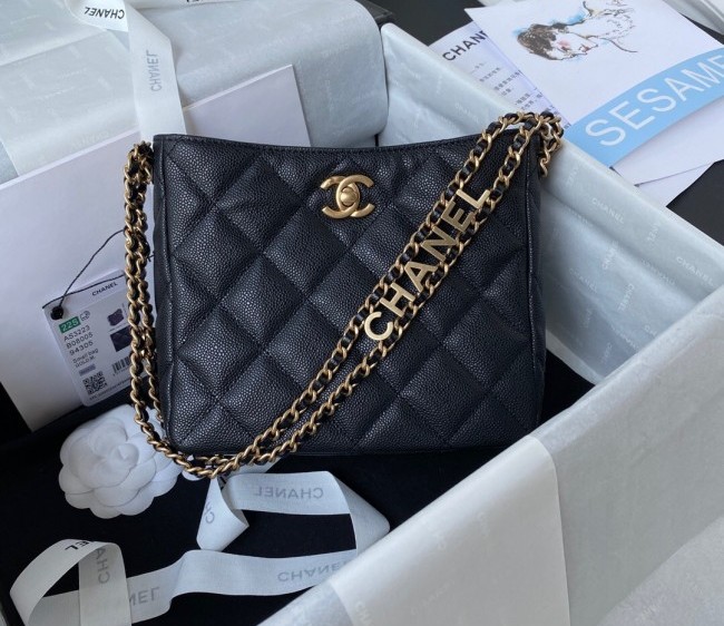 Chanel Grained Calfskin Small Hobo Bag AS3223 Black 2022