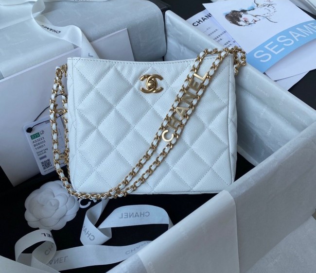 Chanel Grained Calfskin Small Hobo Bag AS3223 White 2022