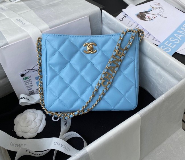 Chanel Lambskin Small Hobo Bag AS3223 Light Denim Blue 2022