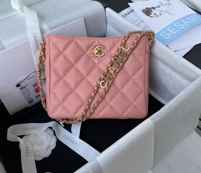 Chanel Grained Calfskin Small Hobo Bag AS3223 Coral Pink 2022