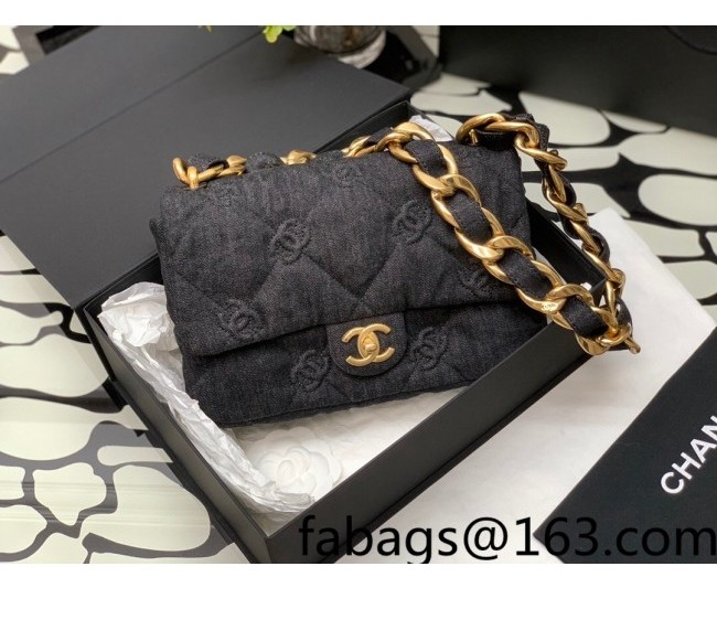 Chanel CC Denim Medium Flap Bag with Chain Strap Black 2022