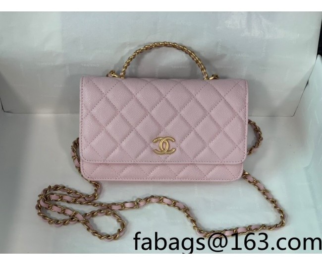 Chanel Grained Calfskin Wallet on Chain WOC with Chain Top Handle AP2804 Pink 2022