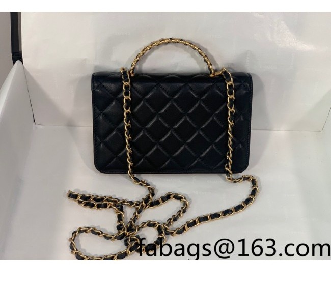 Chanel Lambskin Wallet on Chain WOC with Chain Top Handle AP2804 Black 2022