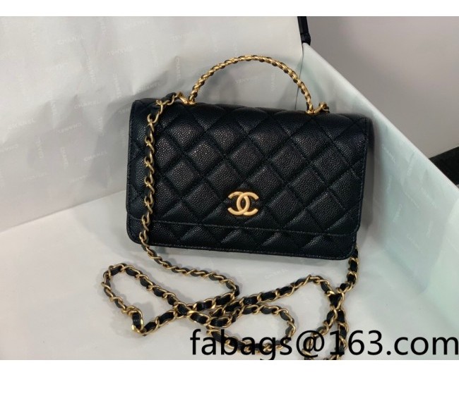 Chanel Grained Calfskin Wallet on Chain WOC with Chain Top Handle AP2804 Black 2022