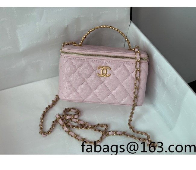 Chanel Grained Calfskin Vanity Case with Chain Top Handle AP2805 Light Pink 2022