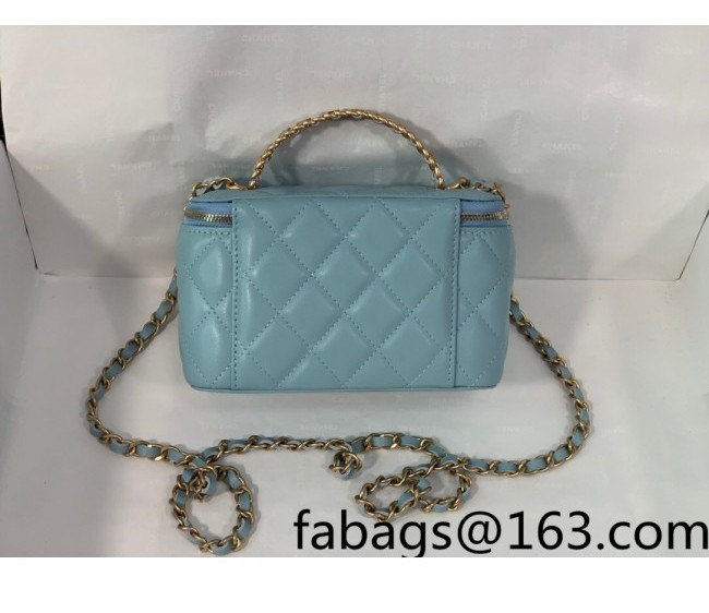 Chanel Lambskin Vanity Case with Chain Top Handle AP2805 Dusty Blue 2022