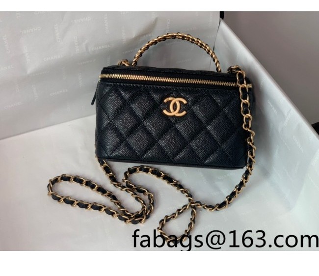 Chanel Grained Calfskin Vanity Case with Chain Top Handle AP2805 Black 2022